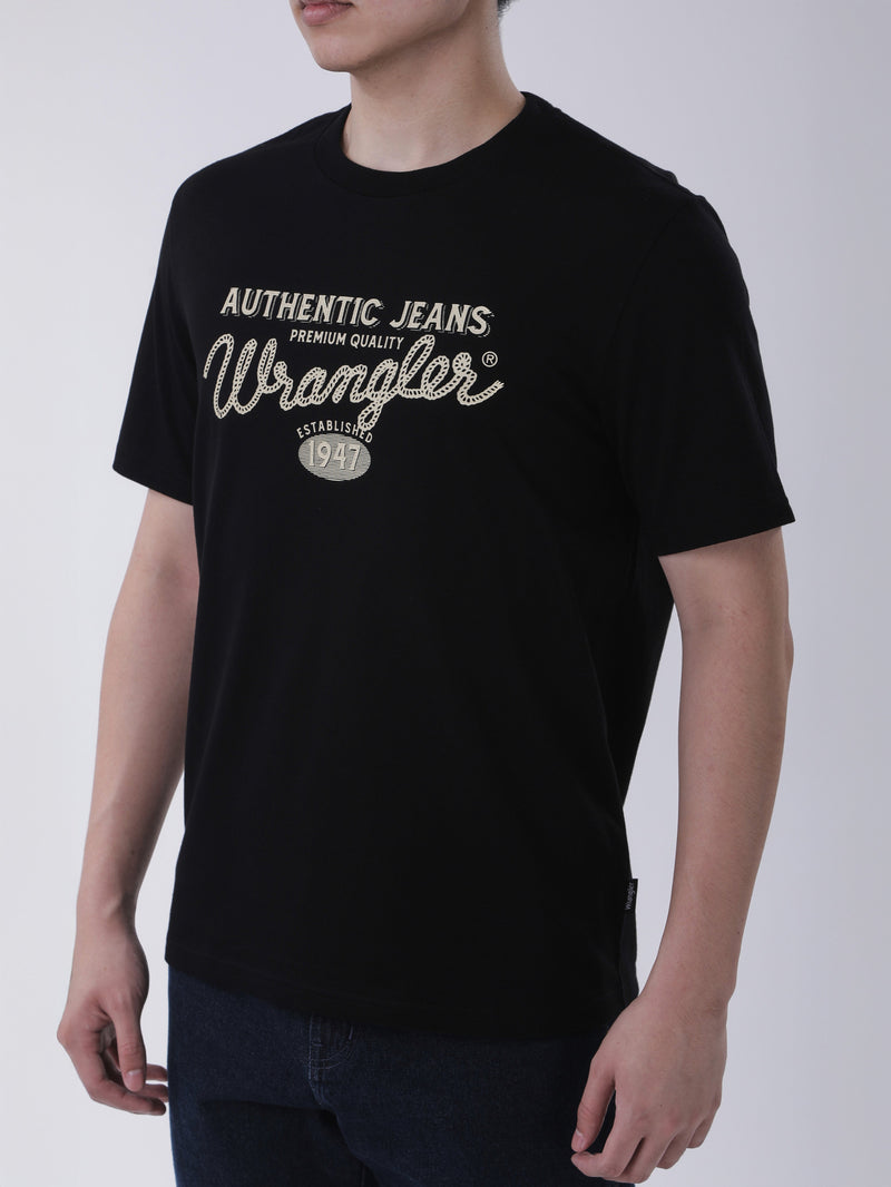 เสื้อยืดแขนสั้นผู้ชาย ทรงตรง สีดำ