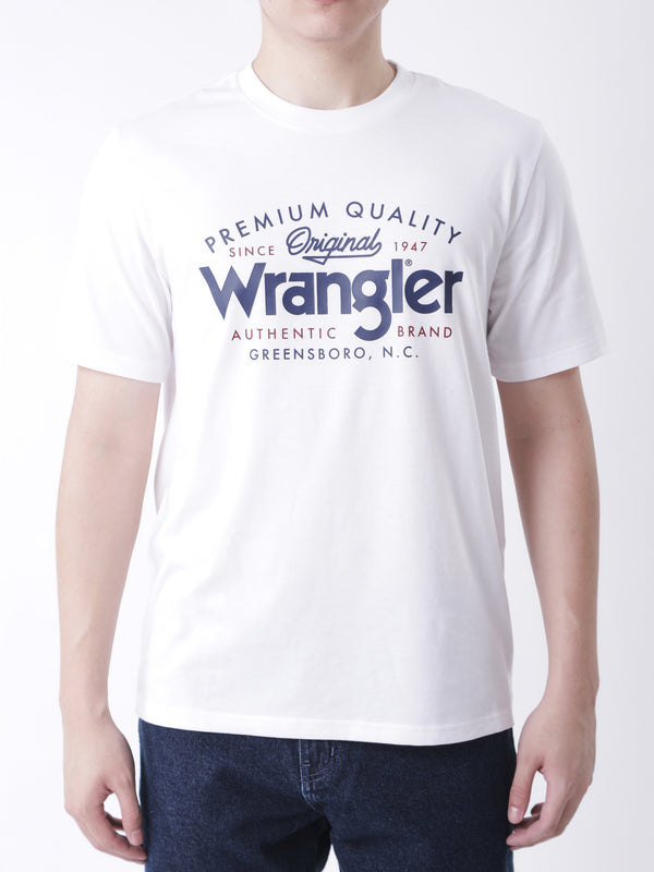 เสื้อยืดแขนสั้นผู้ชาย ทรงตรง สีขาว