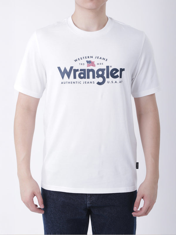 เสื้อยืดแขนสั้นผู้ชาย ทรงตรง สีขาว