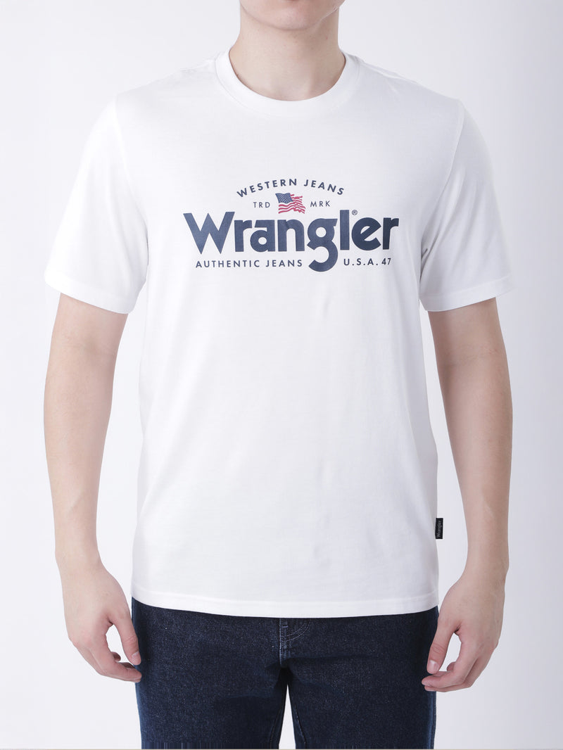 เสื้อยืดแขนสั้นผู้ชาย ทรงตรง สีขาว