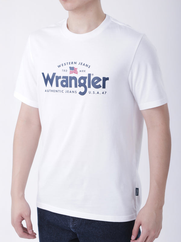 เสื้อยืดแขนสั้นผู้ชาย ทรงตรง สีขาว