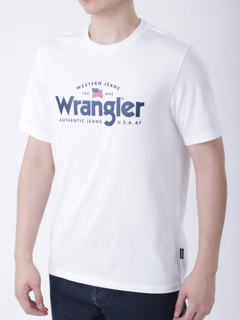 เสื้อยืดแขนสั้นผู้ชาย ทรงตรง สีขาว