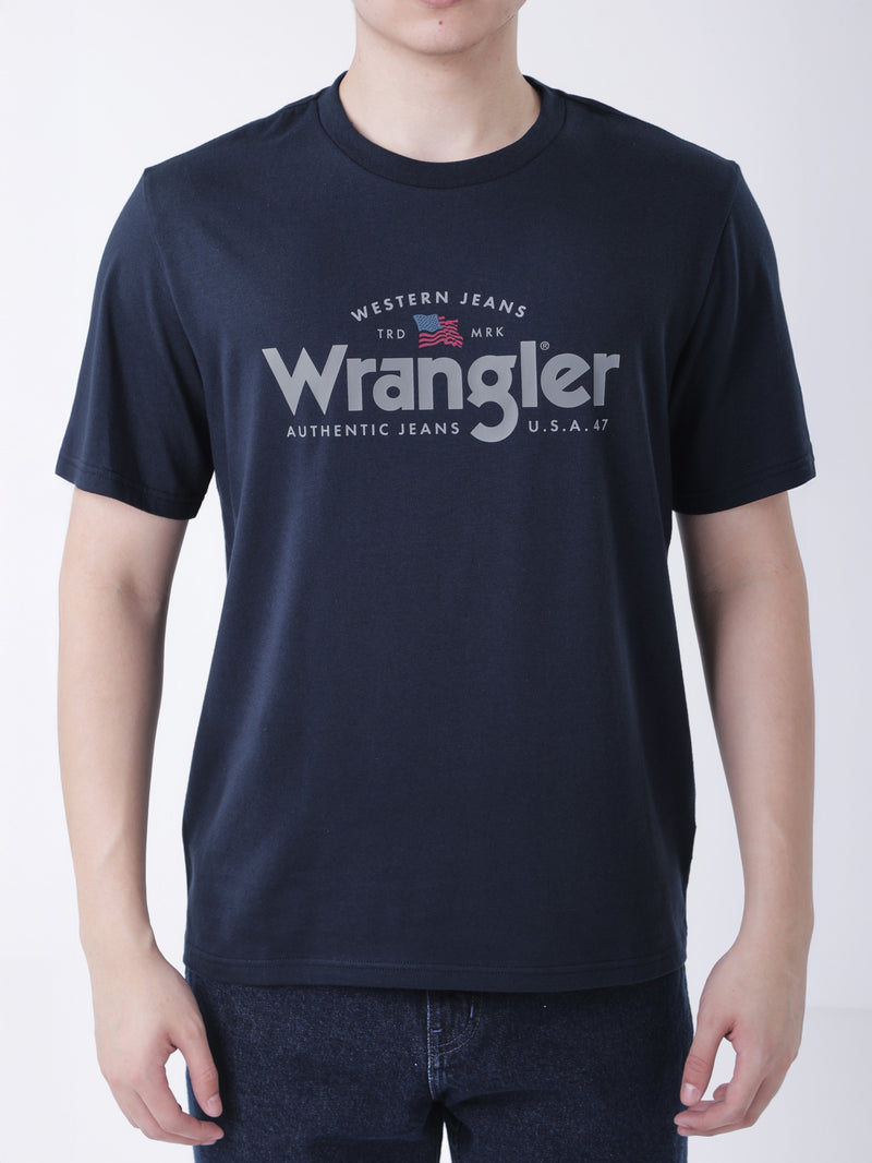 เสื้อยืดแขนสั้นผู้ชาย ทรงตรง สีกรมท่า