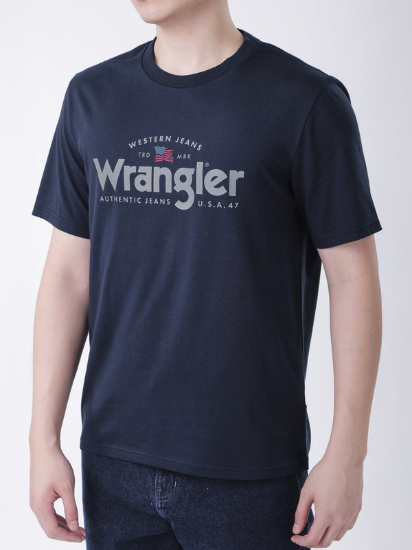 เสื้อยืดแขนสั้นผู้ชาย ทรงตรง สีกรมท่า