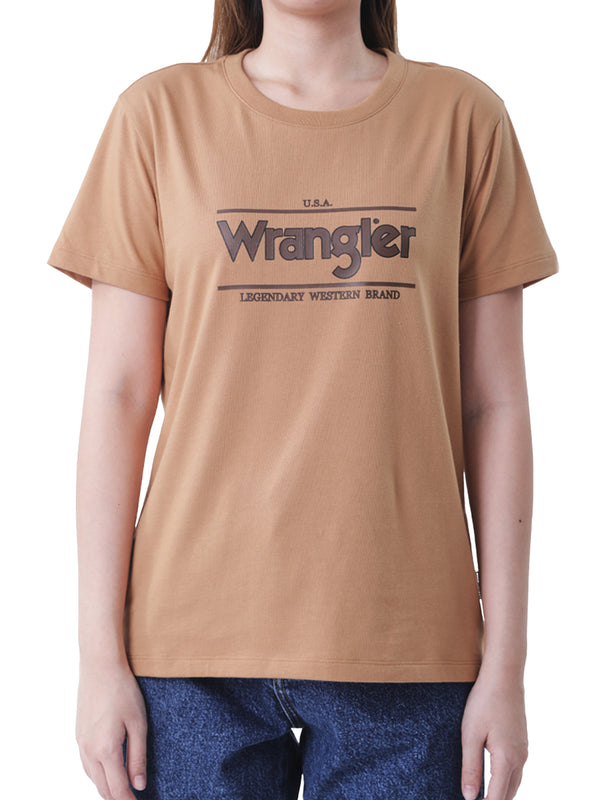 เสื้อยืดแขนสั้นผู้หญิง ทรงตรง สีน้ำตาล