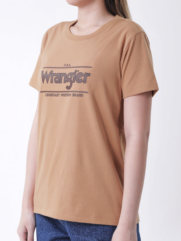 เสื้อยืดแขนสั้นผู้หญิง ทรงตรง สีน้ำตาล