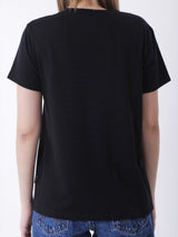 เสื้อยืดแขนสั้นผู้หญิง ทรงตรง สีดำ