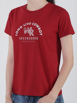 เสื้อยืดแขนสั้นผู้หญิง ทรงตรง สีแดง