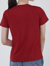 เสื้อยืดแขนสั้นผู้หญิง ทรงตรง สีแดง