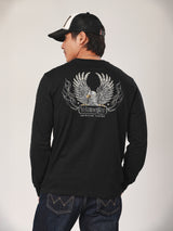 เสื้อยืดแขนยาวผู้ชาย คอลเลคชั่น BIKER LOOK ทรงตรง สีดำ