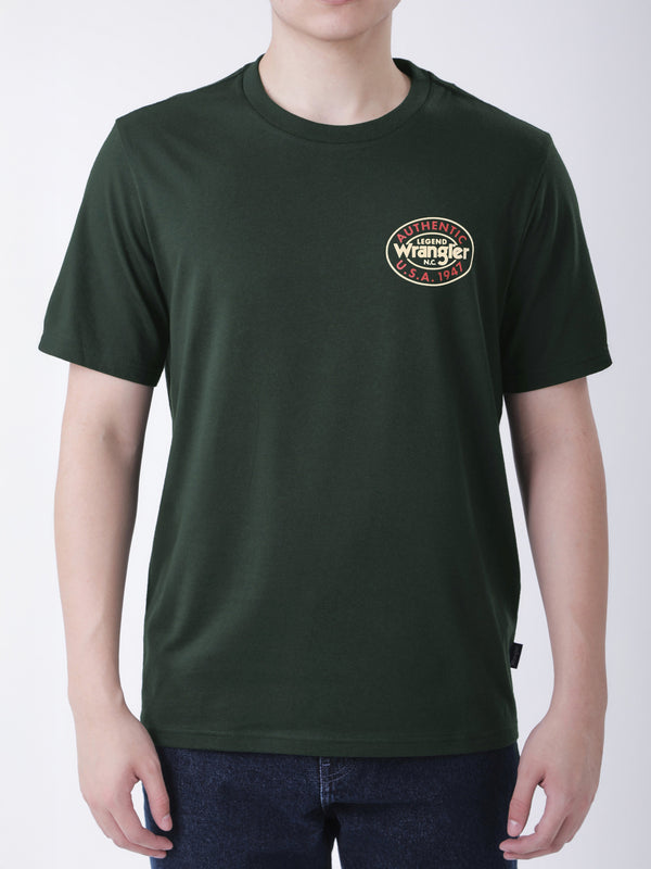 เสื้อยืดแขนสั้นผู้ชาย ทรงตรง สีเขียวเข้ม