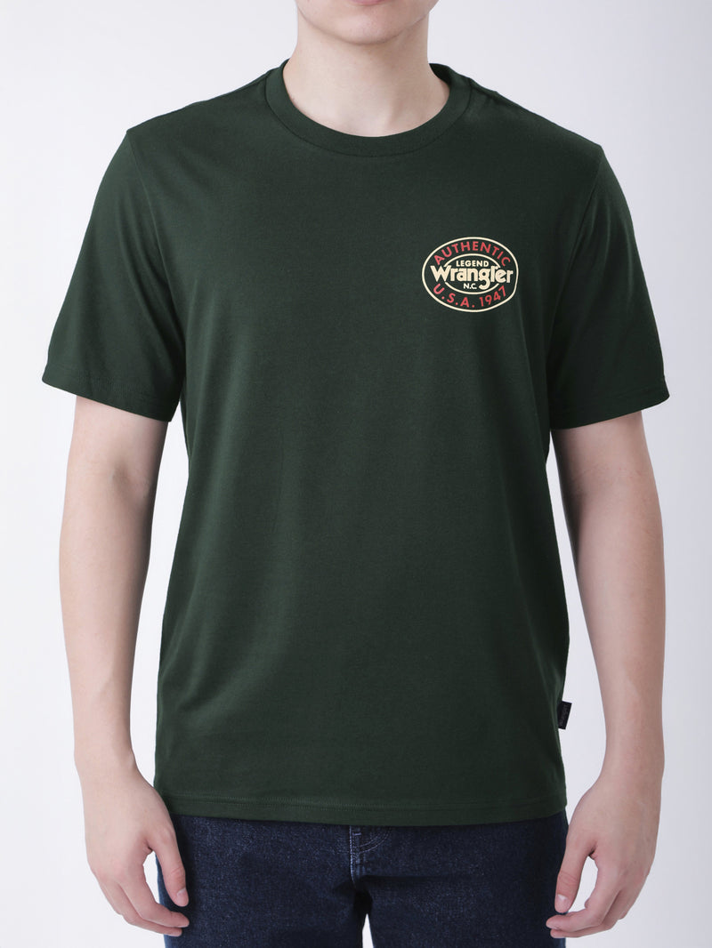 เสื้อยืดแขนสั้นผู้ชาย ทรงตรง สีเขียวเข้ม