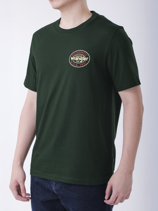 เสื้อยืดแขนสั้นผู้ชาย ทรงตรง สีเขียวเข้ม