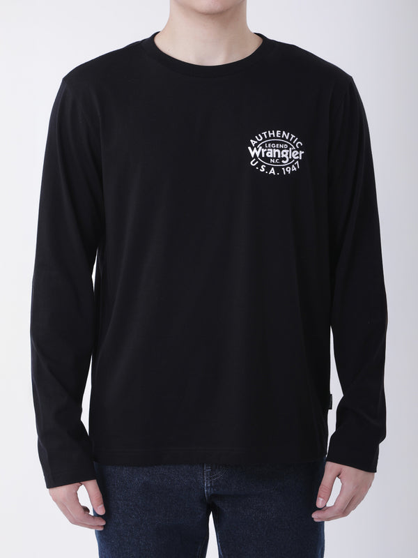 เสื้อยืดแขนยาวผู้ชาย ทรงตรง สีดำ