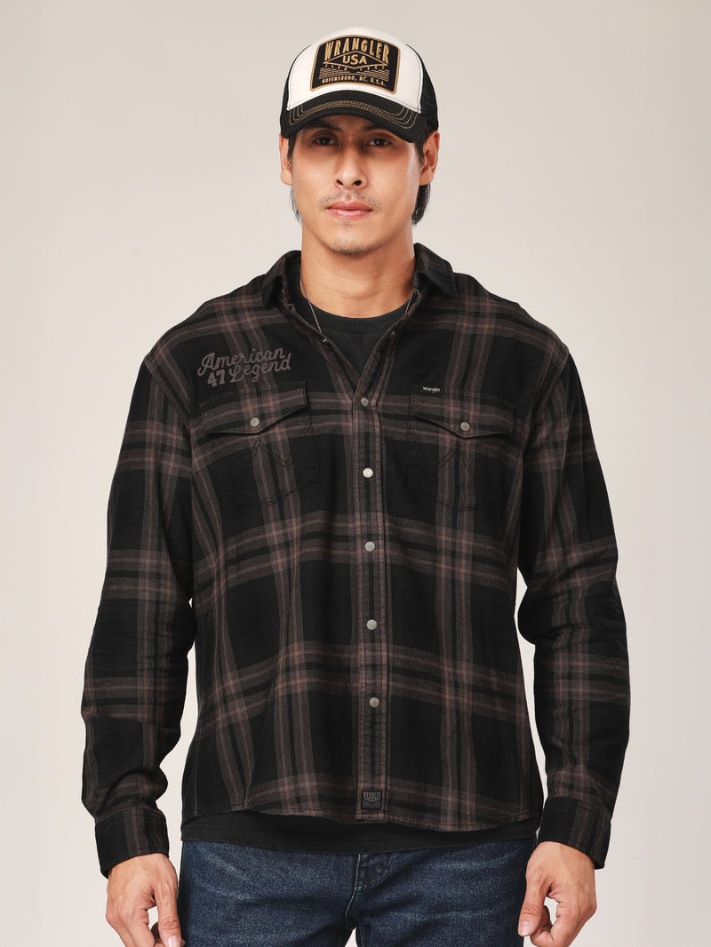 เสื้อเชิ้ตแขนยาวผู้ชาย คอลเลคชั่น BIKER LOOK ทรงตรง สีเทา