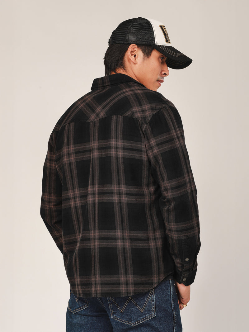 เสื้อเชิ้ตแขนยาวผู้ชาย คอลเลคชั่น BIKER LOOK ทรงตรง สีเทา