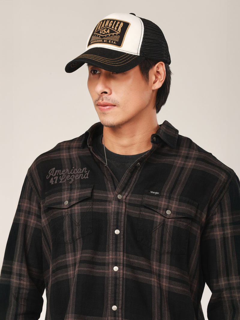 เสื้อเชิ้ตแขนยาวผู้ชาย คอลเลคชั่น BIKER LOOK ทรงตรง สีเทา