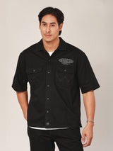 เสื้อเชิ้ตแขนสั้นผู้ชาย คอลเลคชั่น BIKER LOOK RELAXED FIT สีดำ