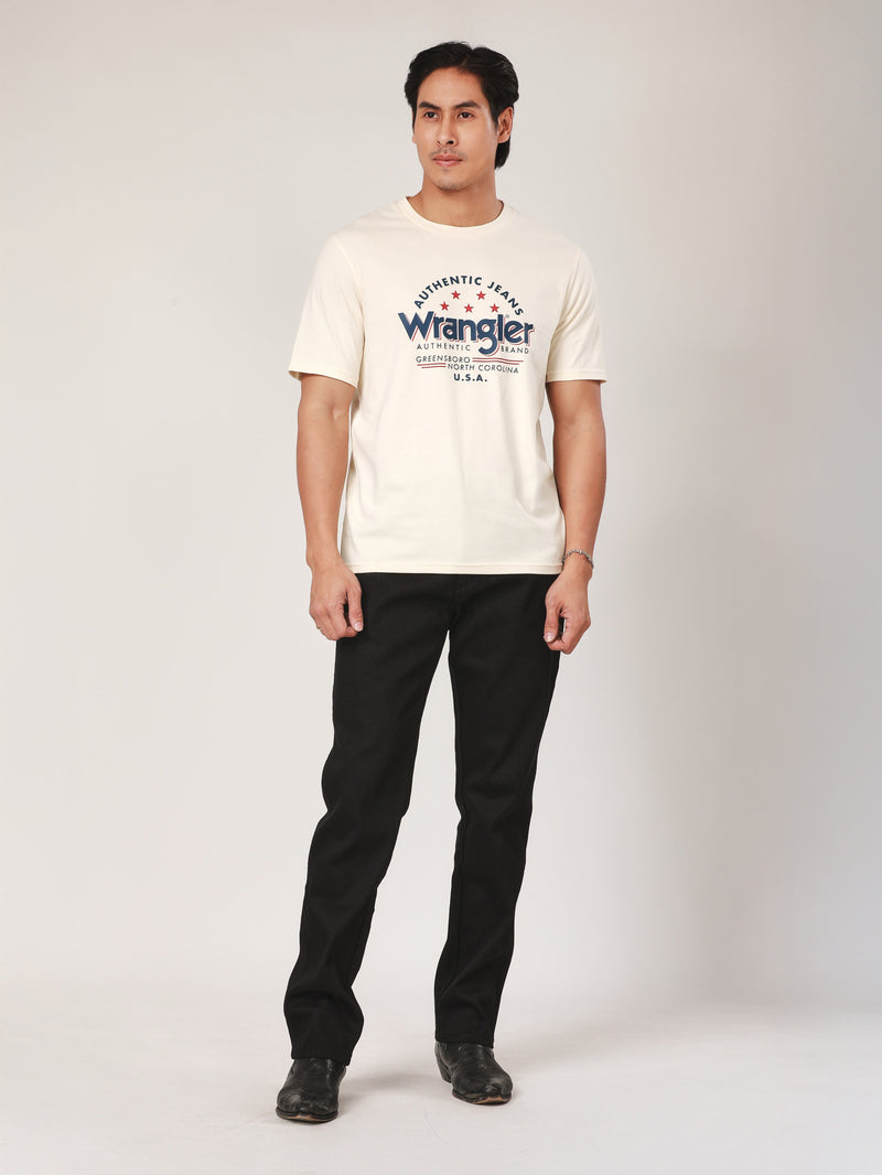 เสื้อยืดแขนสั้นผู้ชาย ทรงตรง สีเบจ