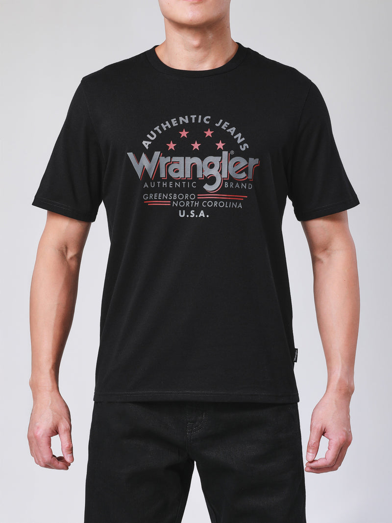 เสื้อยืดแขนสั้นผู้ชาย ทรงตรง สีดำ