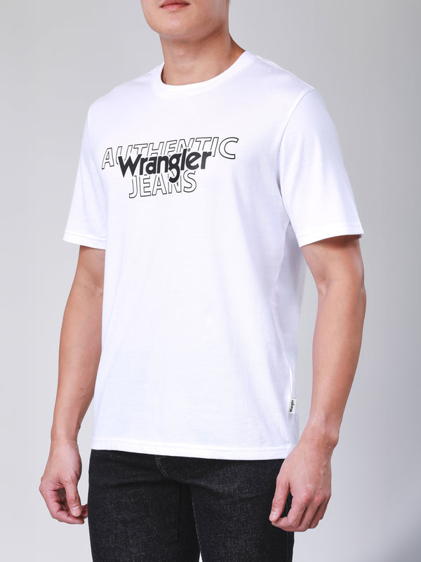 เสื้อยืดแขนสั้นผู้ชาย ทรงตรง สีขาว