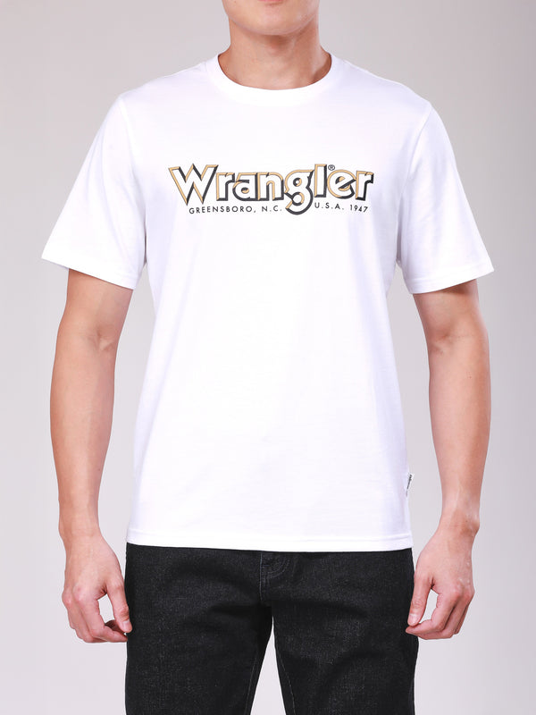 เสื้อยืดแขนสั้นผู้ชาย ทรงตรง สีขาว