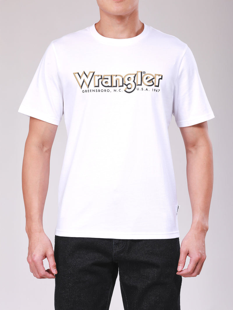 เสื้อยืดแขนสั้นผู้ชาย ทรงตรง สีขาว