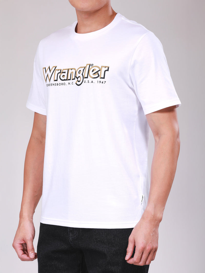 เสื้อยืดแขนสั้นผู้ชาย ทรงตรง สีขาว