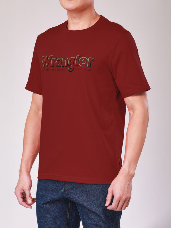 เสื้อยืดแขนสั้นผู้ชาย ทรงตรง สีแดง