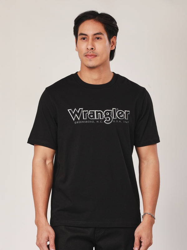 เสื้อยืดแขนสั้นผู้ชาย ทรงตรง สีดำ