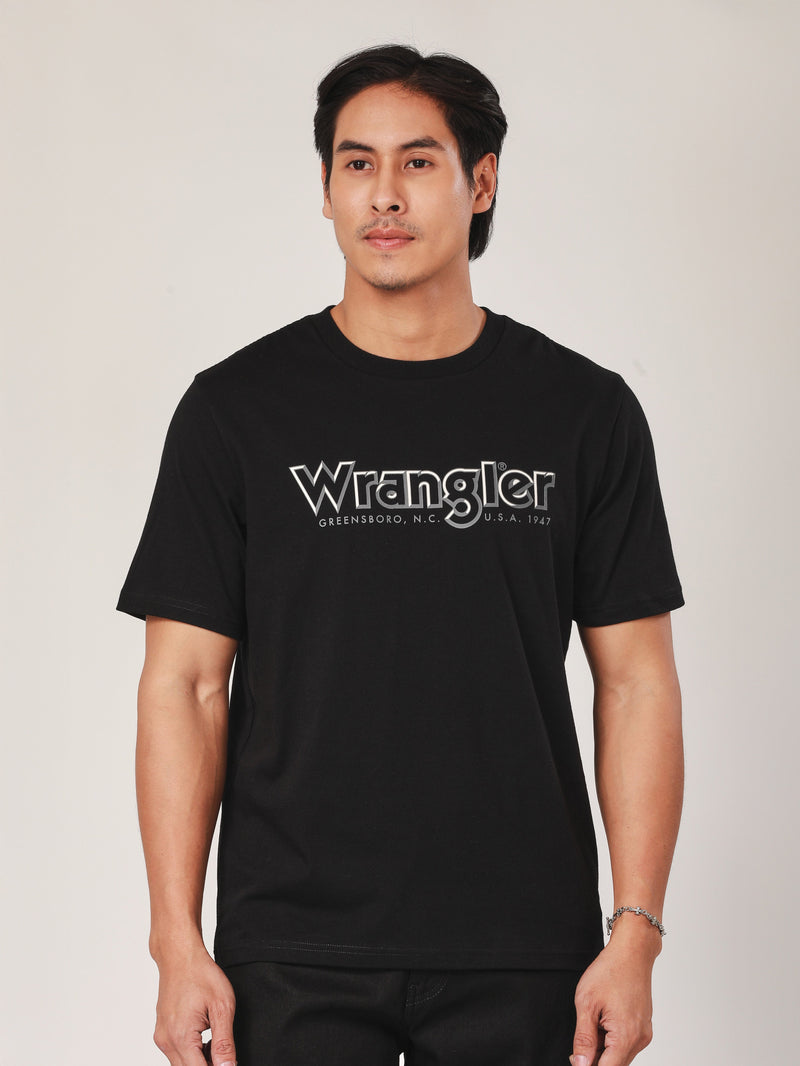 เสื้อยืดแขนสั้นผู้ชาย ทรงตรง สีดำ