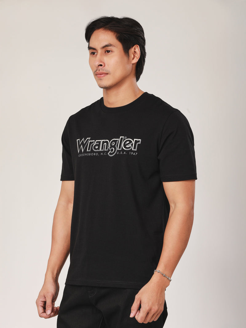 เสื้อยืดแขนสั้นผู้ชาย ทรงตรง สีดำ