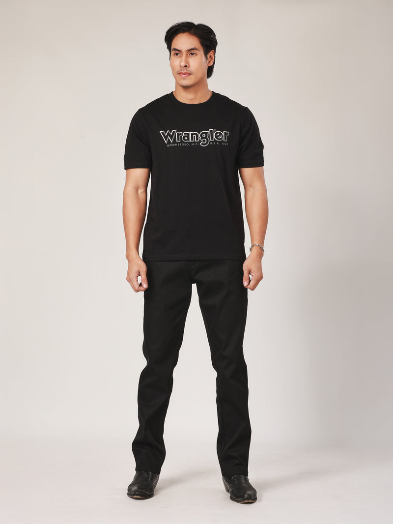 เสื้อยืดแขนสั้นผู้ชาย ทรงตรง สีดำ