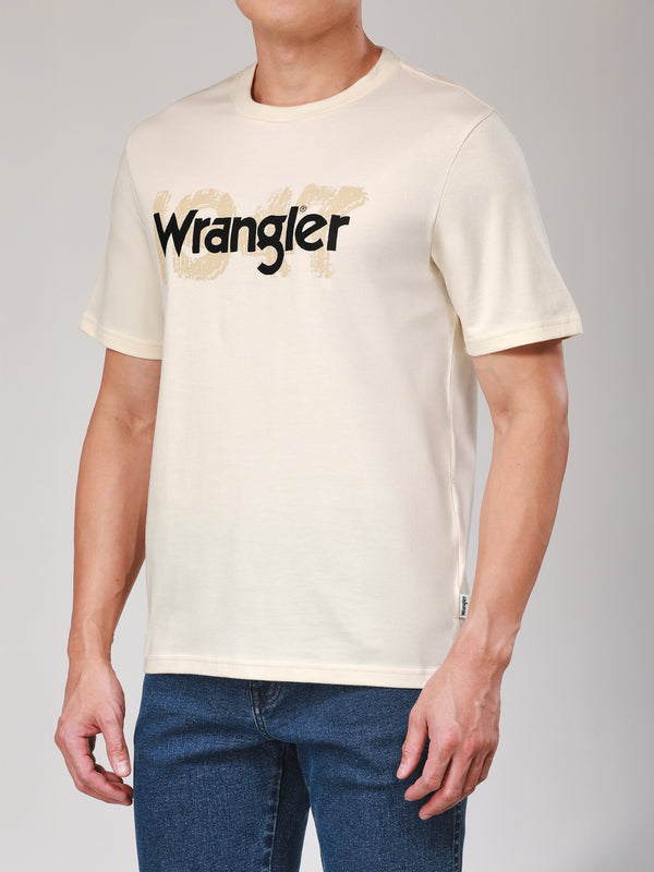 เสื้อยืดแขนสั้นผู้ชาย ทรงตรง สีเบจ