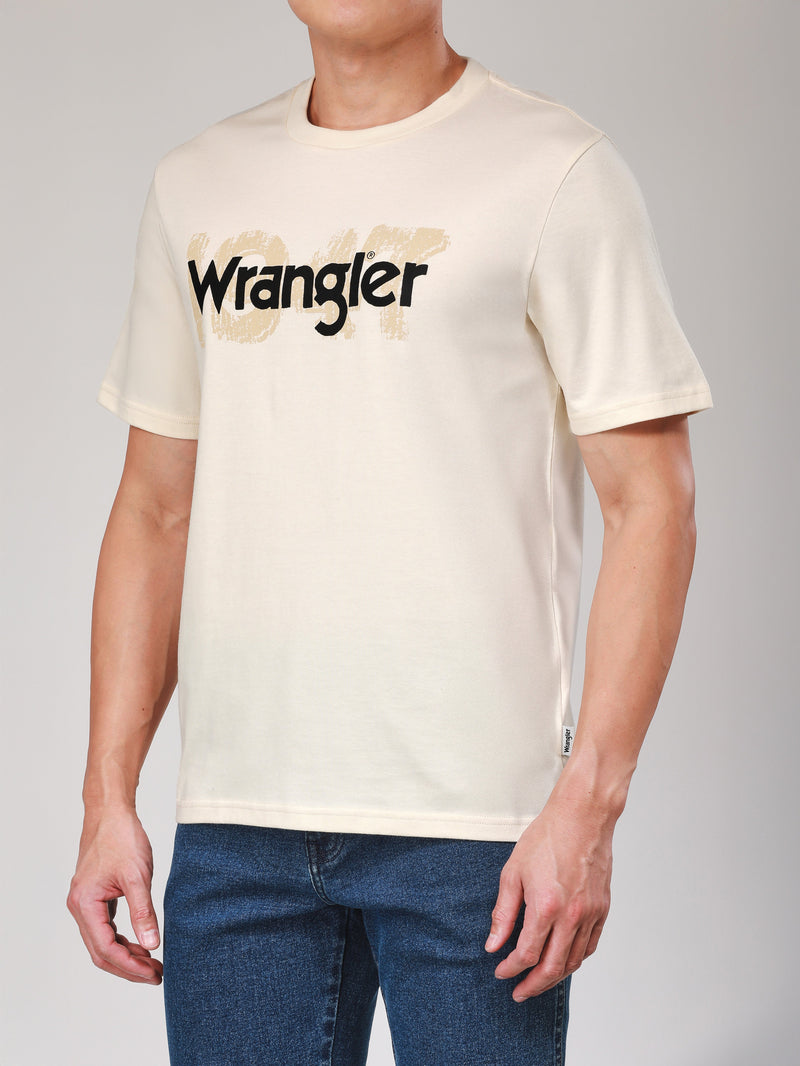 เสื้อยืดแขนสั้นผู้ชาย ทรงตรง สีเบจ