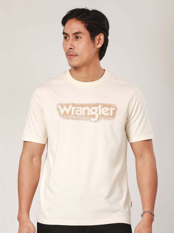 เสื้อยืดแขนสั้นผู้ชาย ทรงตรง สีเบจ