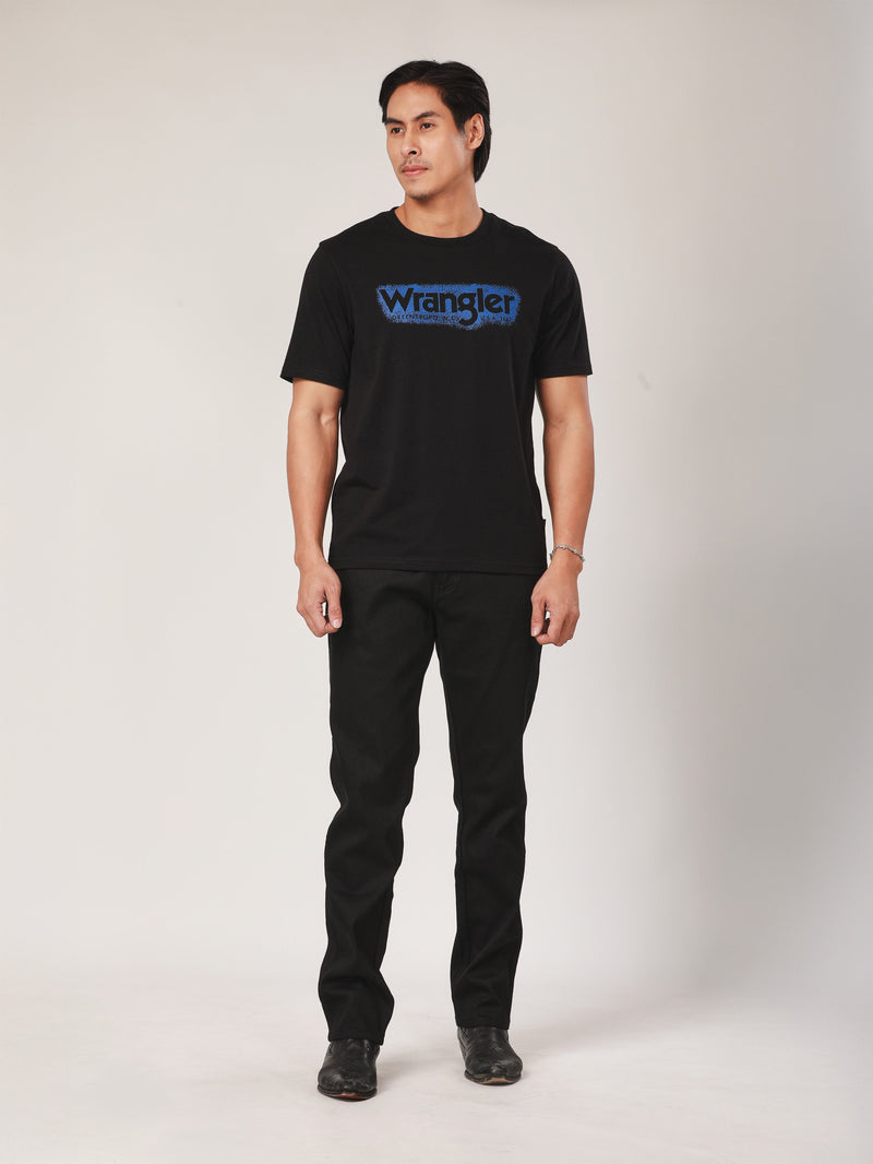 เสื้อยืดแขนสั้นผู้ชาย ทรงตรง สีดำ