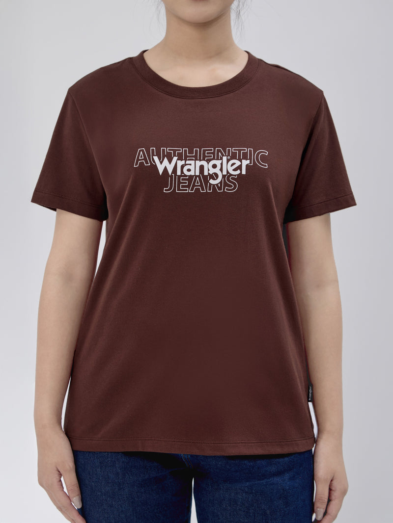 เสื้อยืดแขนสั้นผู้หญิง ทรงตรง สีน้ำตาล