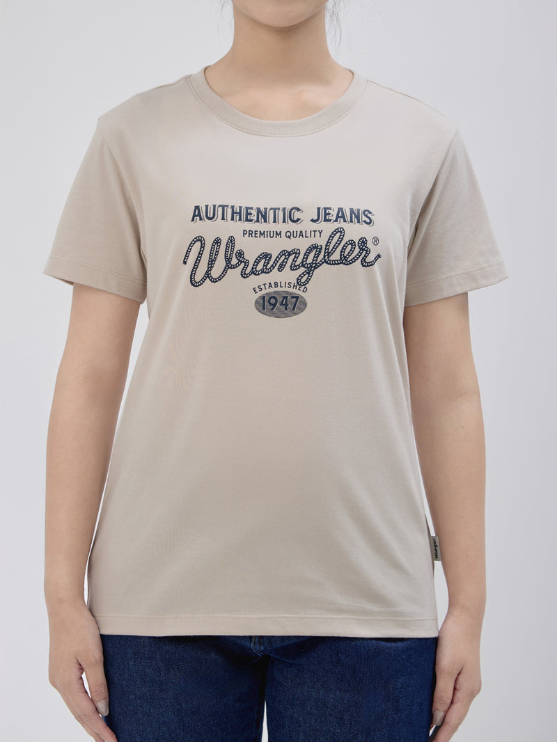 เสื้อยืดแขนสั้นผู้หญิง ทรงตรง สีครีม