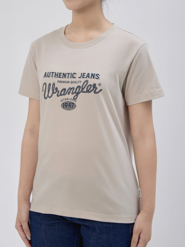 เสื้อยืดแขนสั้นผู้หญิง ทรงตรง สีครีม