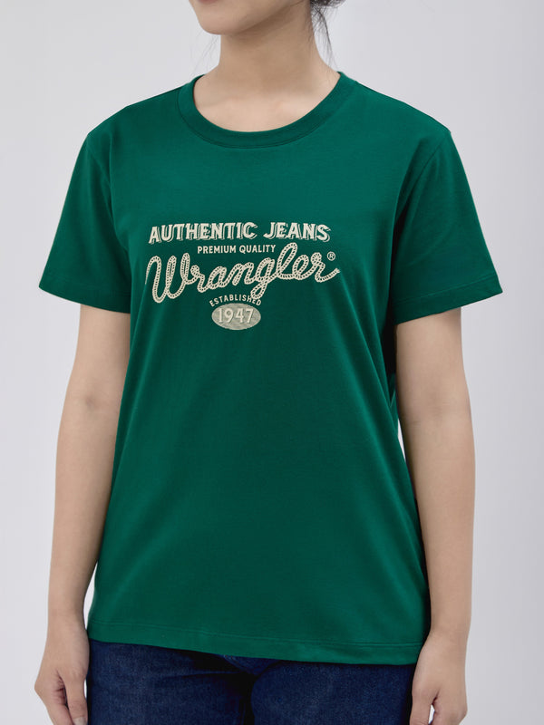 เสื้อยืดแขนสั้นผู้หญิง ทรงตรง สีเขียว