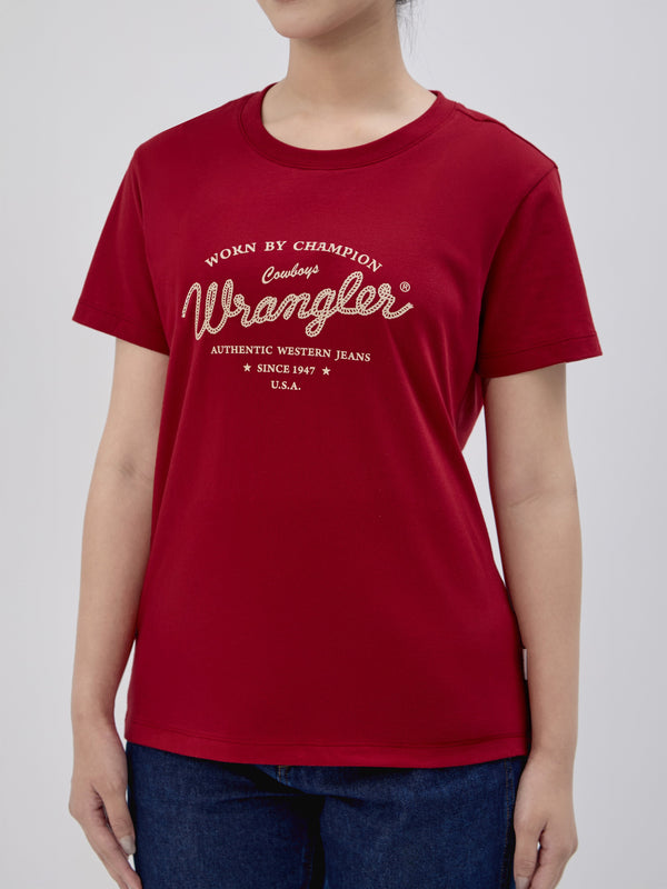 เสื้อยืดแขนสั้นผู้หญิง ทรงตรง สีแดง