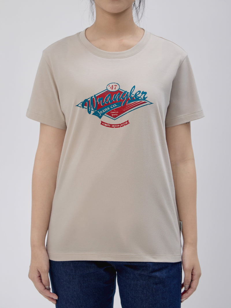 เสื้อยืดแขนสั้นผู้หญิง ทรงตรง สีเบจ