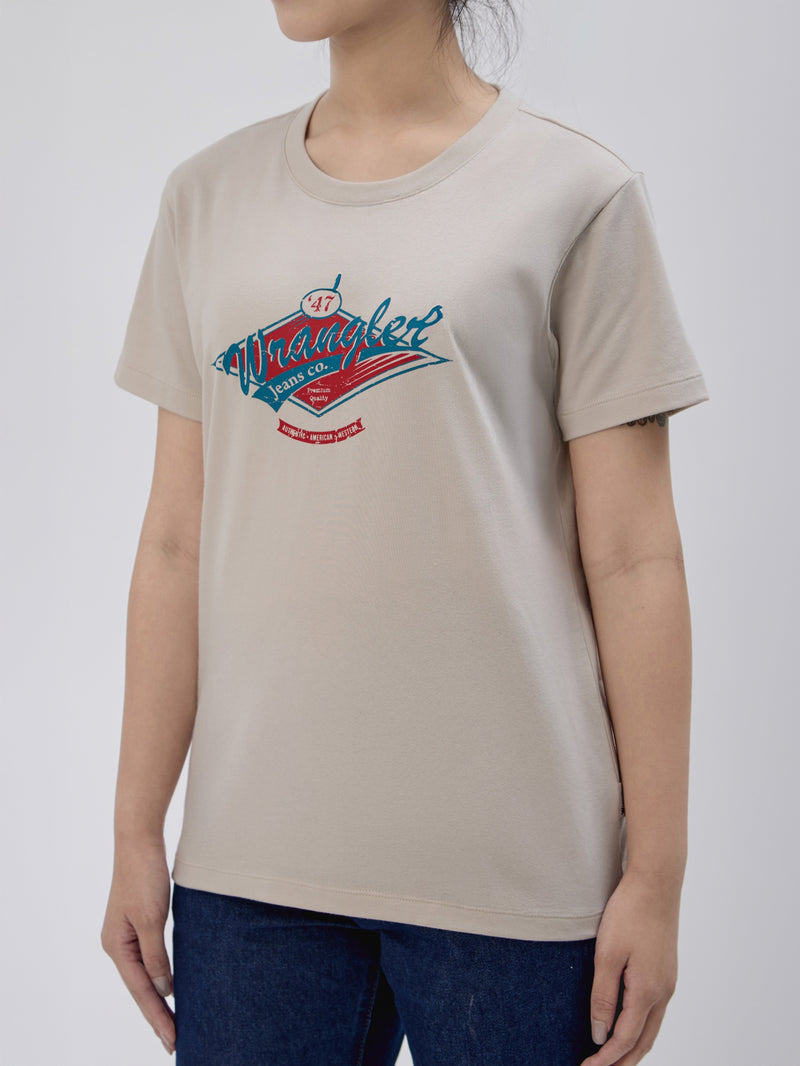 เสื้อยืดแขนสั้นผู้หญิง ทรงตรง สีเบจ