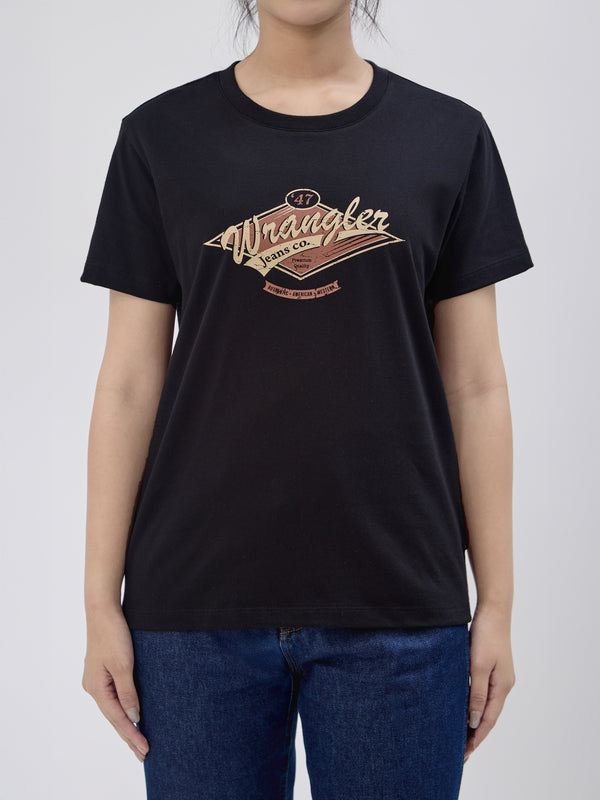 เสื้อยืดแขนสั้นผู้หญิง ทรงตรง สีดำ