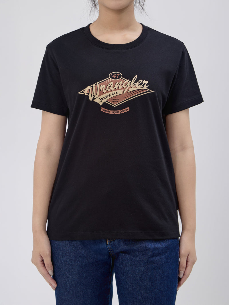 เสื้อยืดแขนสั้นผู้หญิง ทรงตรง สีดำ