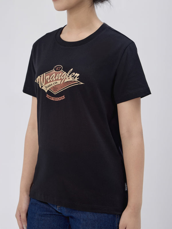 เสื้อยืดแขนสั้นผู้หญิง ทรงตรง สีดำ