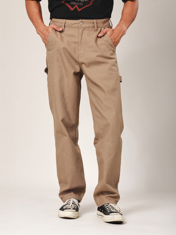 กางเกงขายาวผู้ชาย คอลเลคชั่น BIKER LOOK CAPENTER FIT เอวกลาง ทรงกระบอก สีเบจ