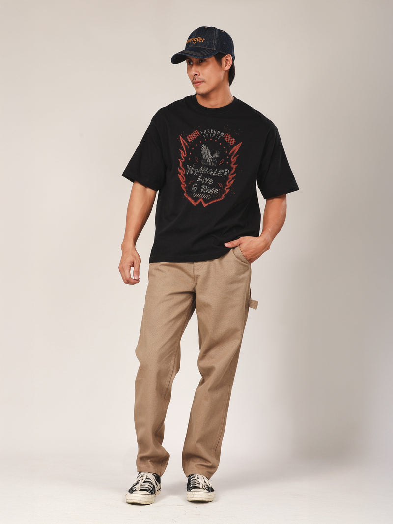 กางเกงขายาวผู้ชาย คอลเลคชั่น BIKER LOOK CAPENTER FIT เอวกลาง ทรงกระบอก สีเบจ