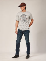 กางเกงยีนส์ผู้ชาย คอลเลคชั่น BIKER LOOK LARSTON FIT เอวต่ำ ทรงเข้ารูป สียีนส์กลาง